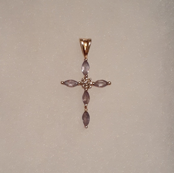 Solid 14k Gold Tanzanite Diamond Cross Pendant - Picture 14 of 14